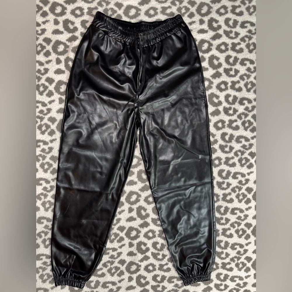 PrettyLittleThing Black Faux Leather Joggers